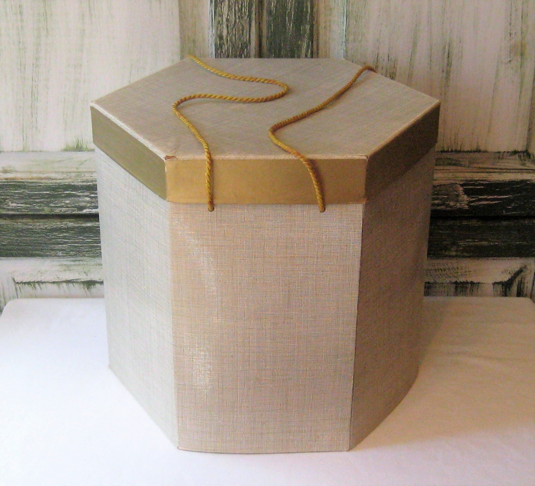 Vintage Extra Large Hat Box Extra Tall Hexagon Shape Gold Etsy