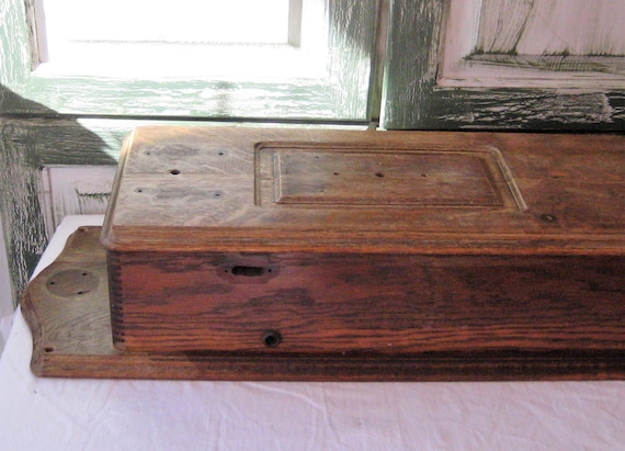 Extra Large Oak Wood Box Wooden Chest Hinged Lid Antique Crank