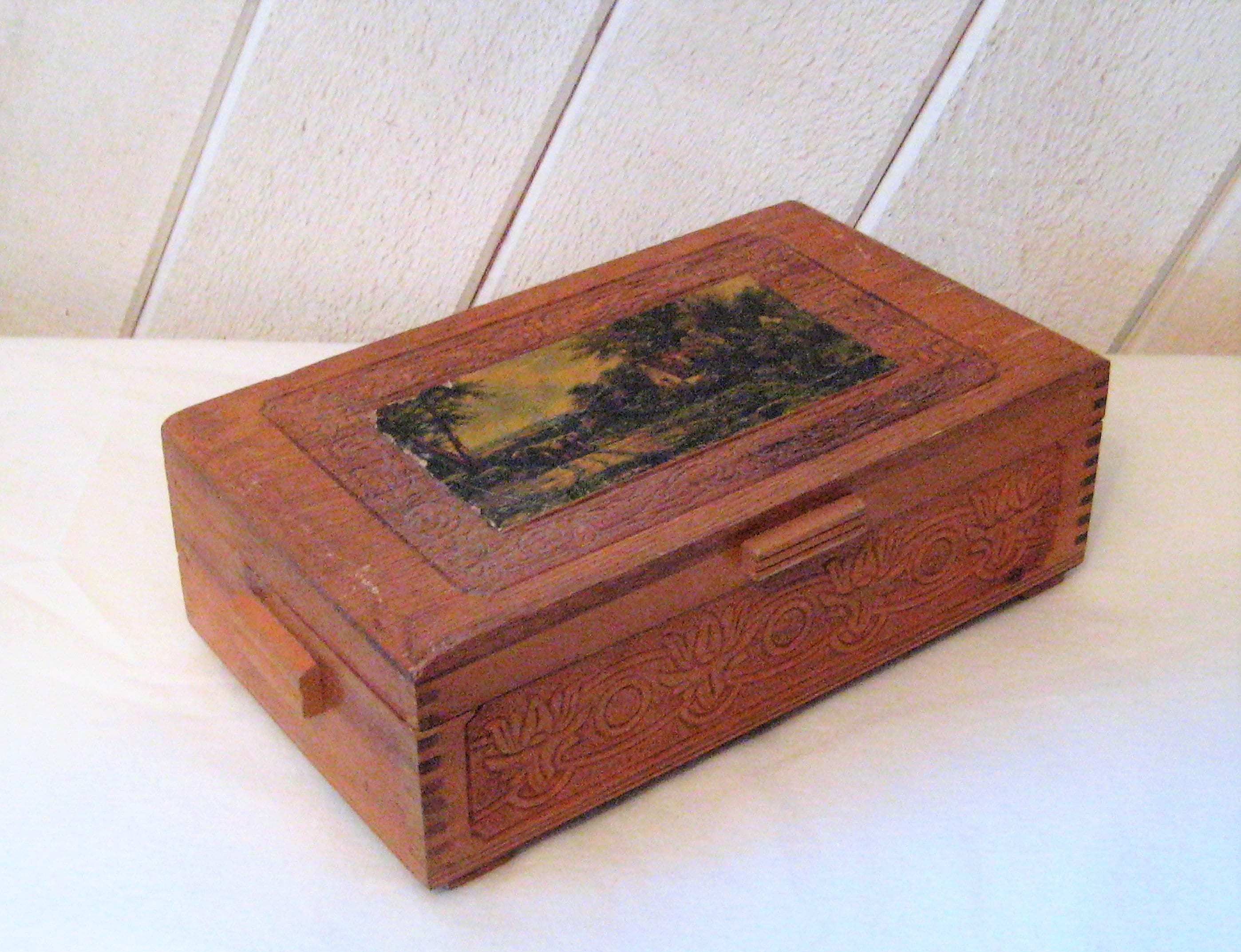 欲しいの Lid, Hinged Box, Wood Vintage Dovetail Interior Corners, 置物