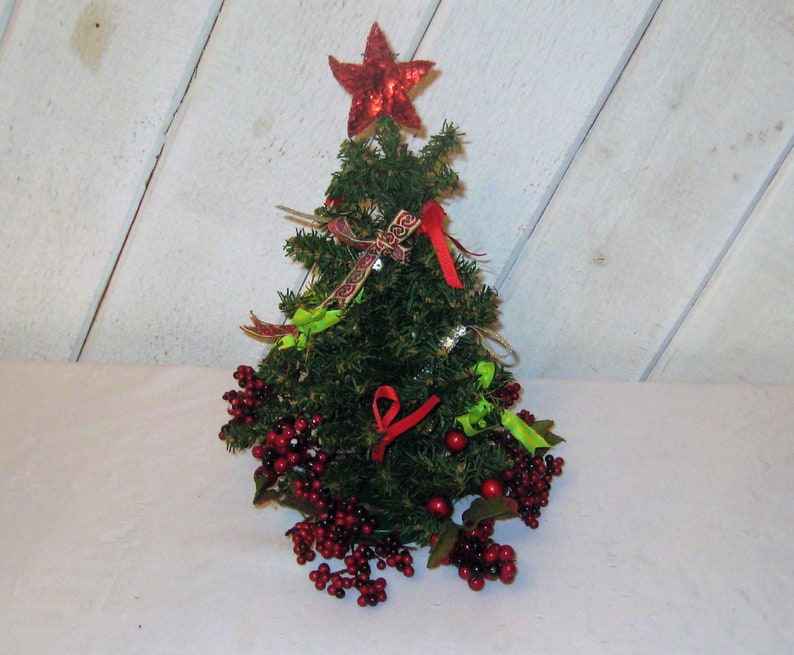 Miniature decorated Christmas tree table top tree red green Etsy