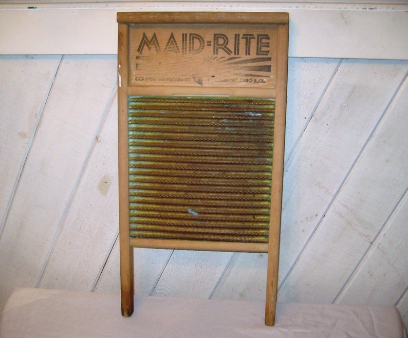Antique Wash Board Wood Brass Metal Maid Rite Washboard Etsy