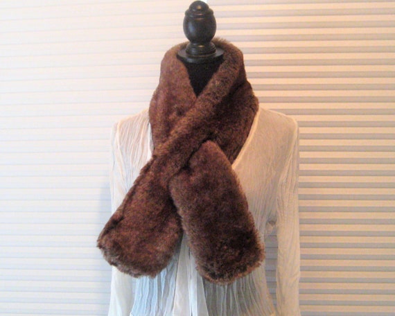 Vintage brown gray fur collar, long real fur coll… - image 1