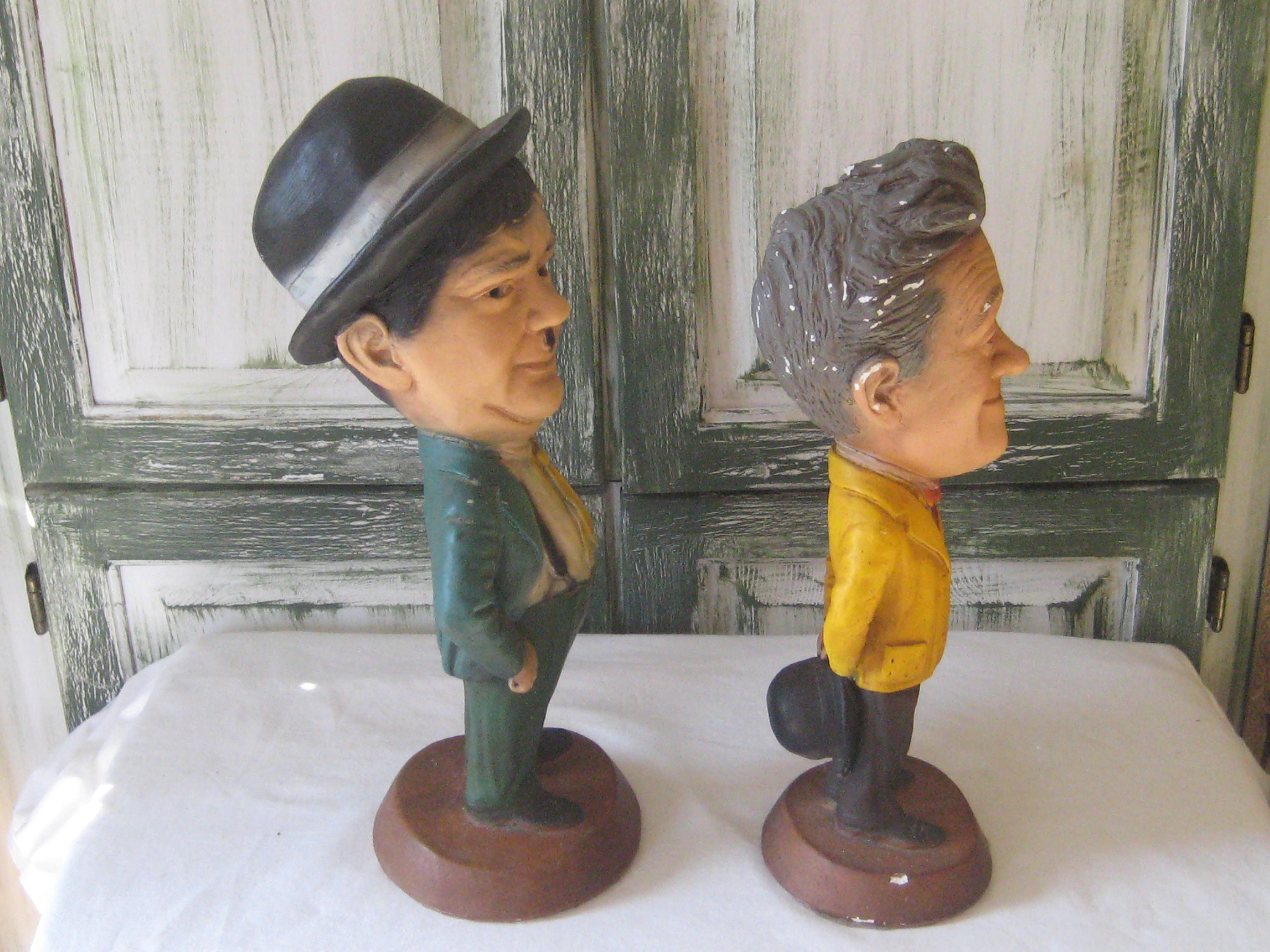 Vintage Large Plaster Laurel Hardy Figurines, Extra Large Statues