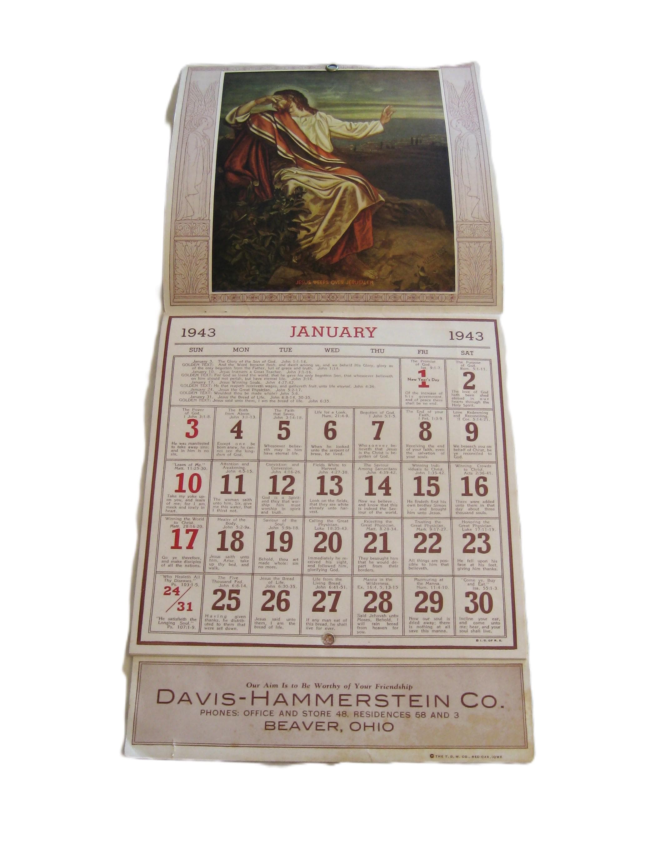 Vintage 1943 Calendar - Etsy Australia