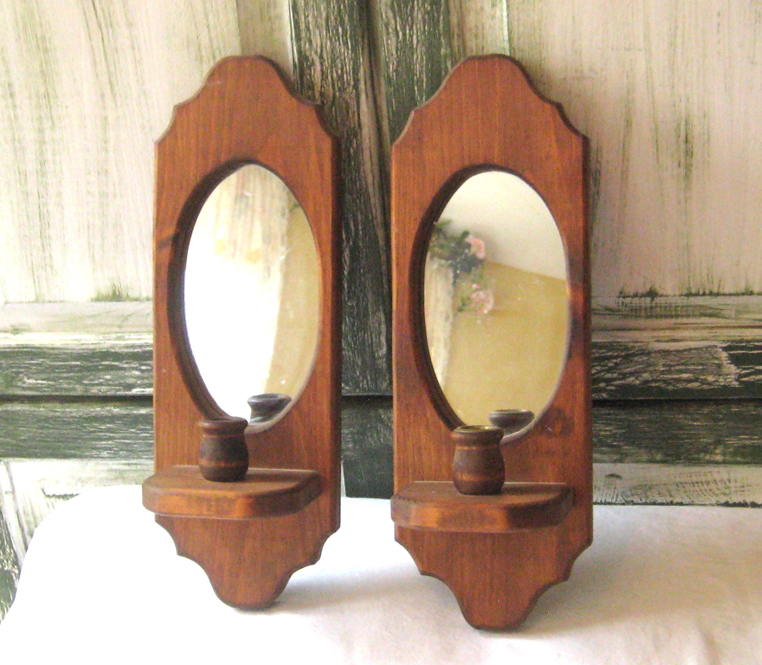 Vintage wood candlestick holders, wall taper candle holders