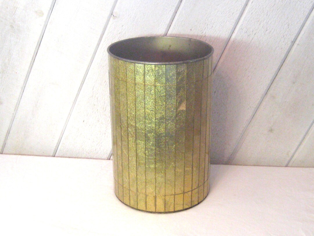 Vintage MCM Gold Metal Waste Can, 1960s Mid Century Bathroom Bedroom ...