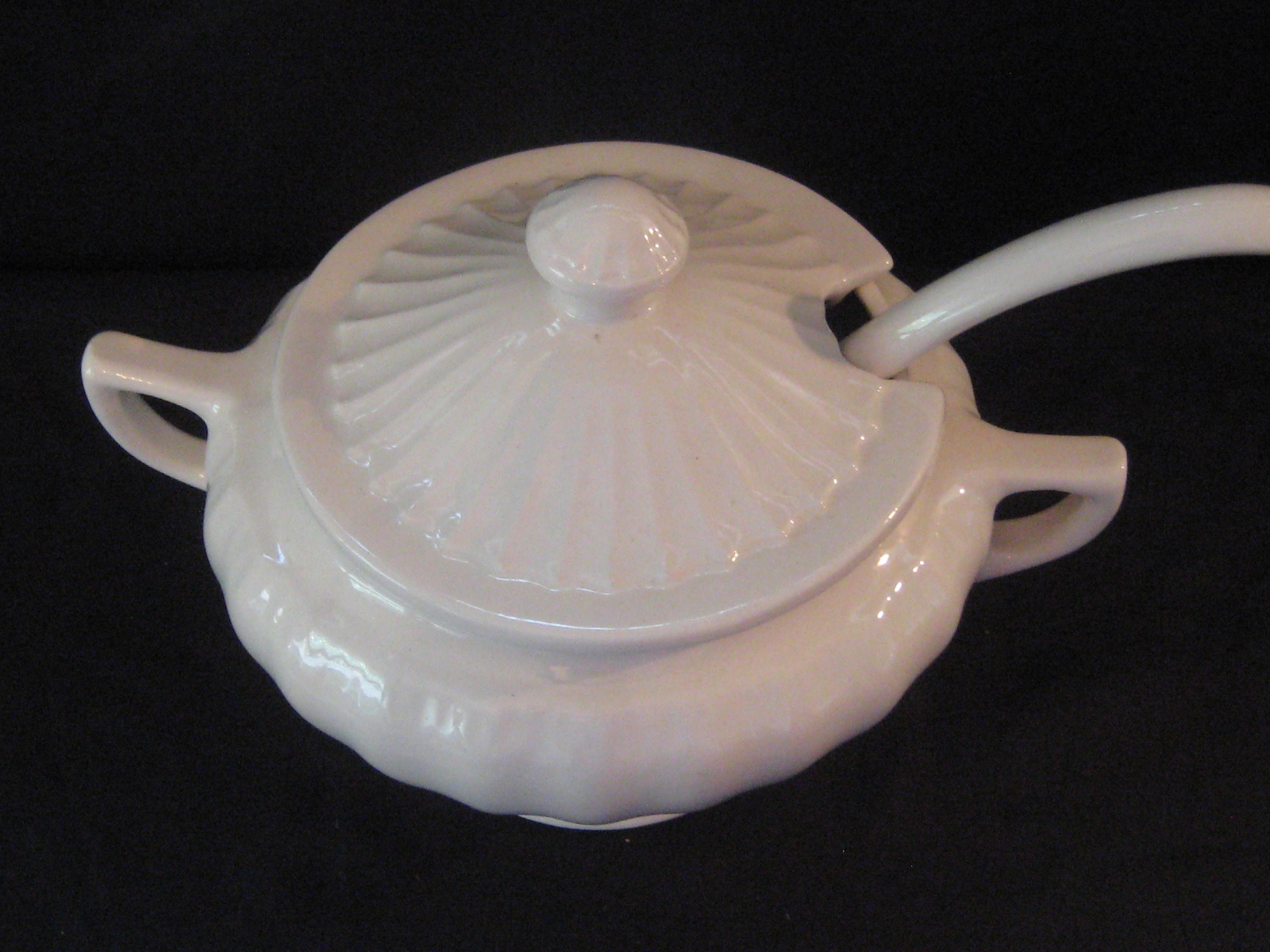 Vintage White Ceramic Soup Tureen, 3 Piece Set With Ladle