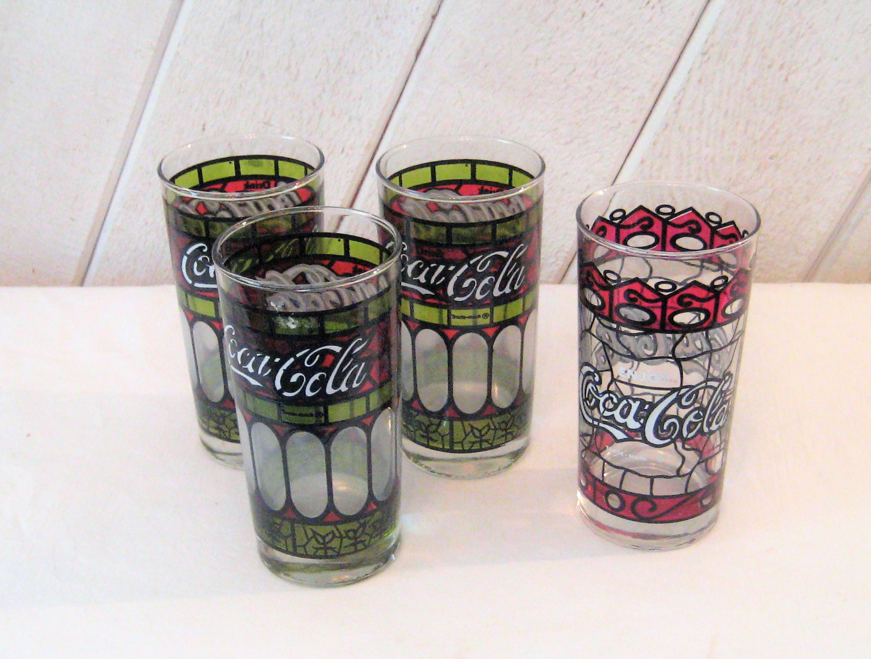 Collection of Four Coca-cola Drinking Glasses, Vintage Coke Water