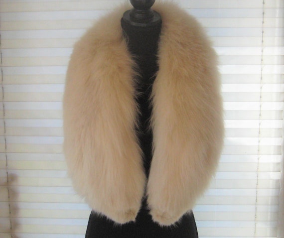 Off white long hair real fur collar, genuine fur … - image 2