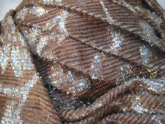 Brown, silver metallic beret turban hat, formal b… - image 5