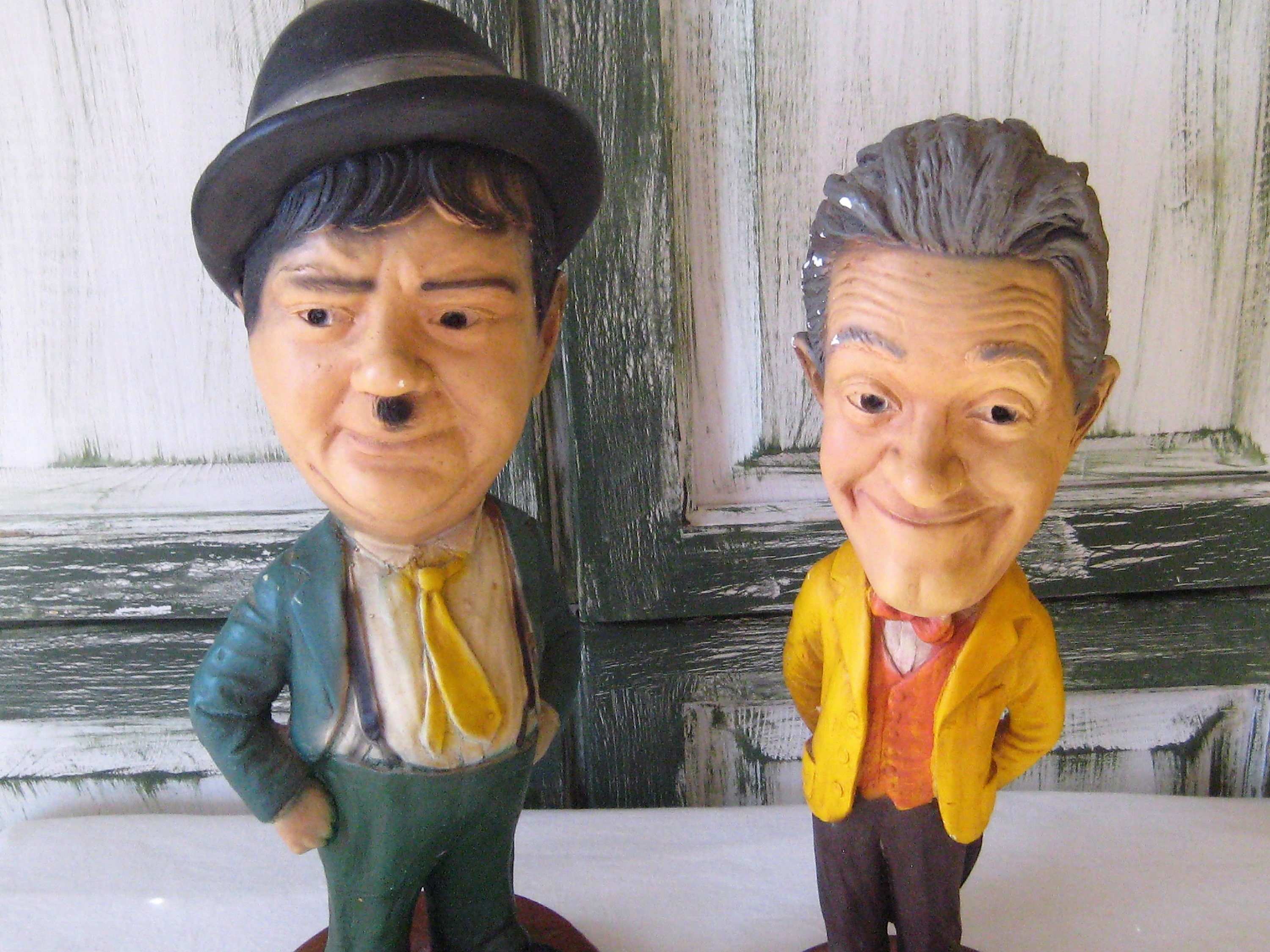 Vintage Large Plaster Laurel Hardy Figurines, Extra Large Statues