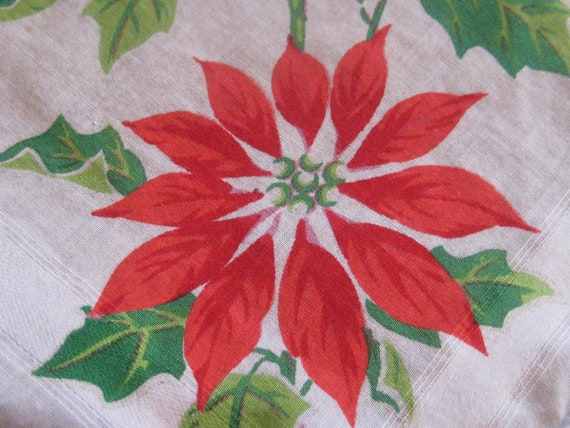 Vintage Christmas womens handkerchief, white red … - image 3