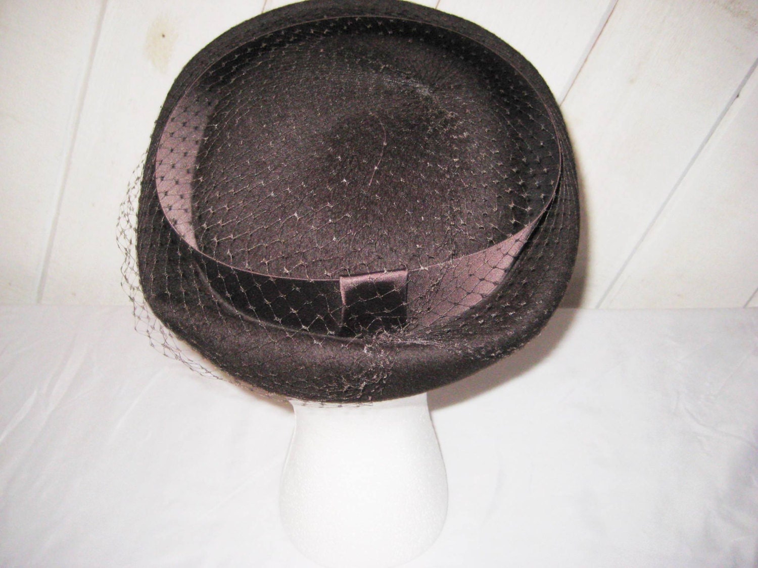 Brown Wool Pill Box Hat Net Veiled Hat Church Sunday Hat Etsy