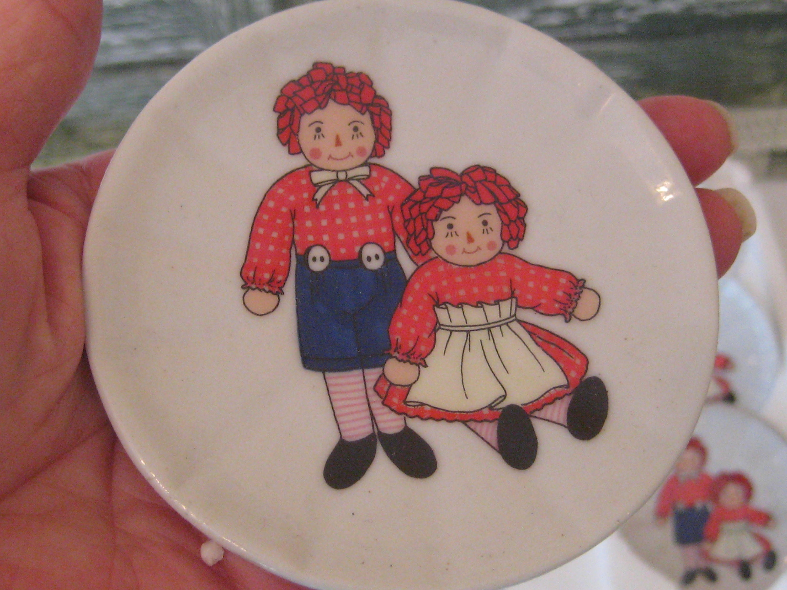 Vintage Toy Coffee Tea Set, Raggedy Ann and Andy, Ceramic Childs