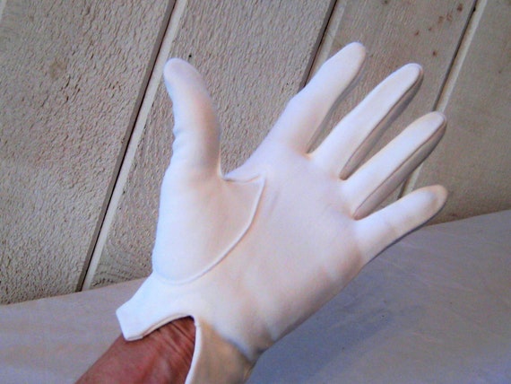 White short gloves, decorative silver black rhine… - image 2