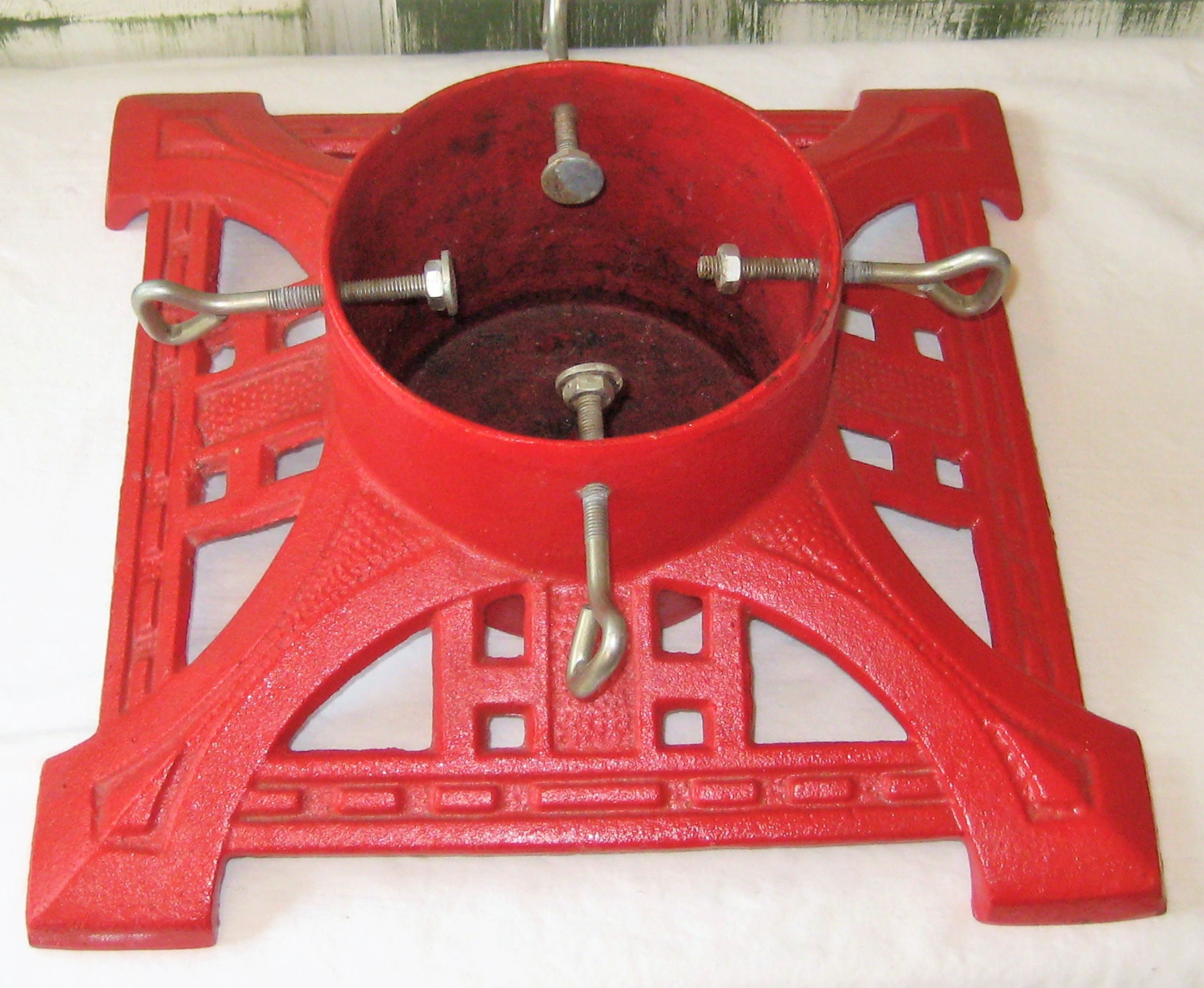 Antique Christmas Tree Stand Vintage Cast Iron Red Tree Etsy Canada