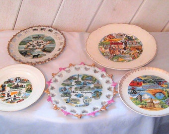 Vintage state plate, sovenir of Connecticut, Michigan, West Virginia, Tennesse, display hanging plates, mid century, ceramic, collectible