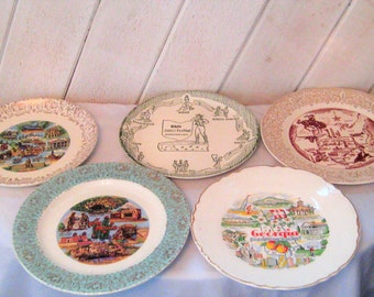 Vintage state plates, souvenir of Ohio, West Virginia, hanging display plates, mid century, collectible, ceramic
