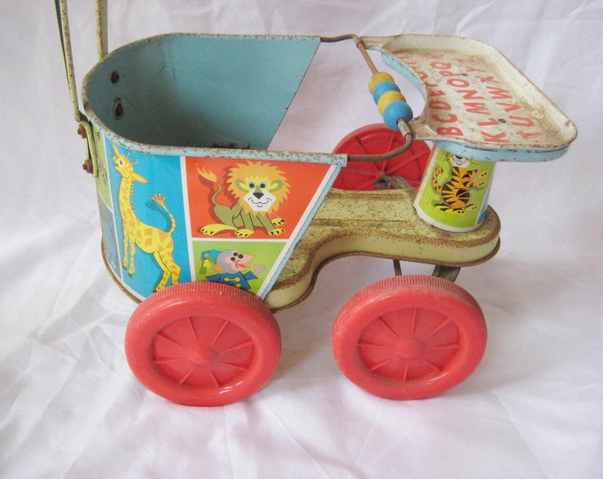 Rustic Tin Doll Stroller Vintage Toy Metal Baby Doll Etsy