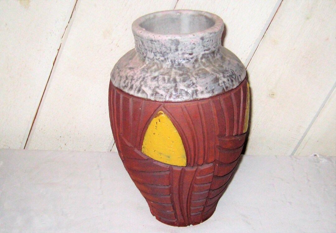 Decorative Pottery Vase, Hand Thrown Clay Ornate Vase, Etched Lines