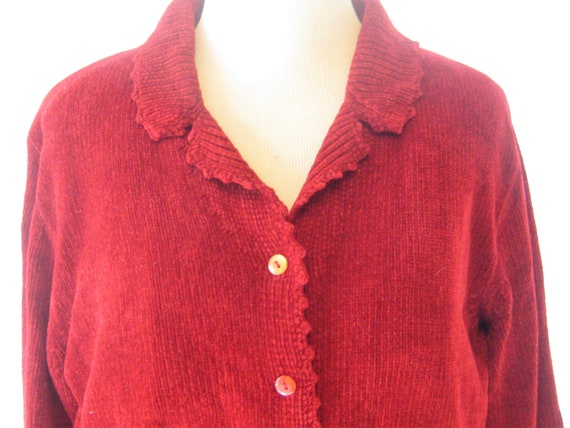 Deep Red cardigan, cranberry button up sweater, s… - image 3