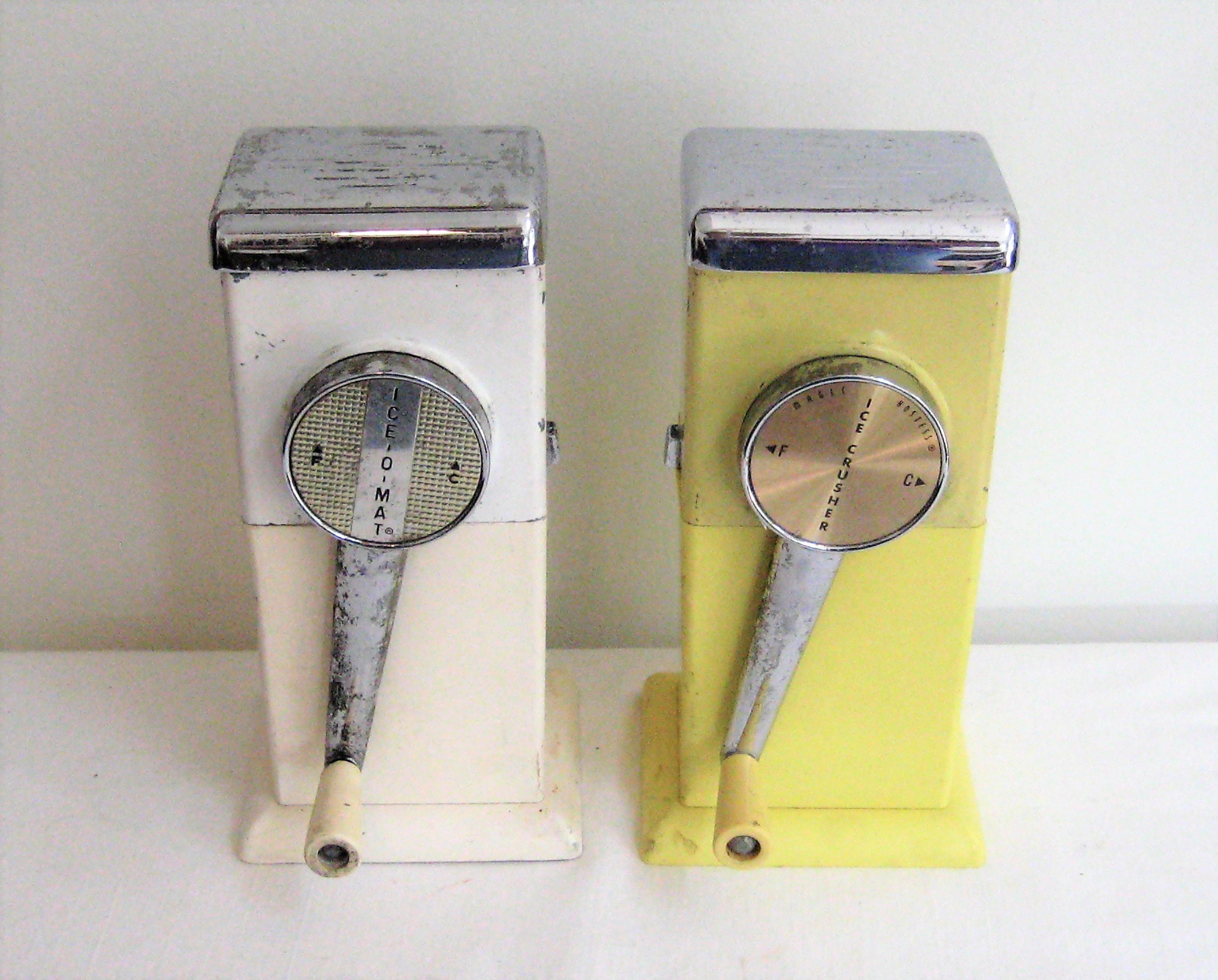 Vintage Metal Ice Crusher, Ice - O - Mat, Silver Chrome