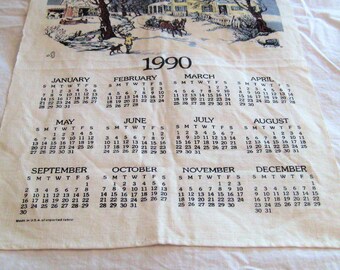 Vintage 1990 Calendar Tea Towel, Kitchen Towel Wall Hanging Decor, Yellow  Farmhouse Winter Snow Scene Horse Drawn Sleigh Carriage Signed - Etsy