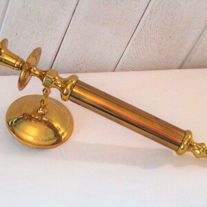 Vintage extra long brass wall candlestick holder, MCM single shiny gold metal sconce taper candle holder, mid century modern, rare unusual