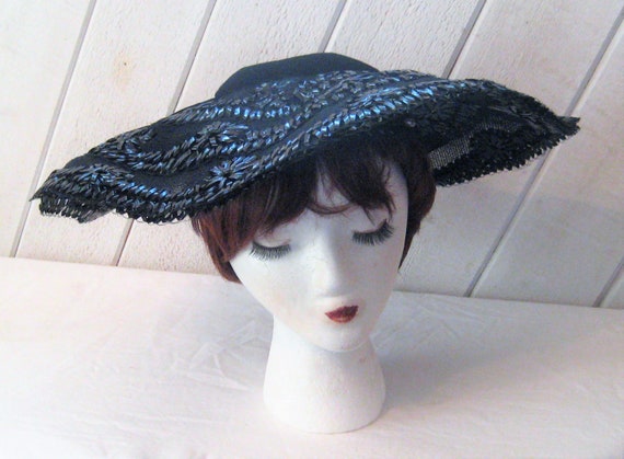 Vintage Extra Wide Brim Black Hat Black 