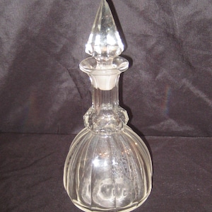 Antique alcohol decanter, clear glass, MCM vintage barware, mid century 50s 60s, bourbon whiskey container , leaded glass stopper