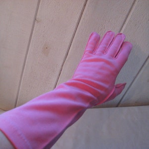 Pink long gloves, summer gloves, tea garden party gloves, nylon cotton gloves, formal evening gloves, Elvette Royal, size 7