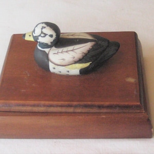 Small wood box with ceramic duck on hinged lid, black white mallard duck, gift for him hunter, cabin lodge decor, solid wooden box, divided