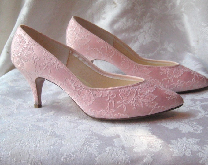 Pink Lace Heels 80s Pink Shoes Size 8 Etsy