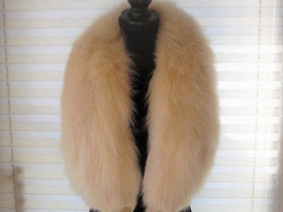 Off white long hair real fur collar, genuine fur … - image 1