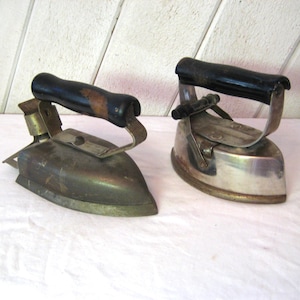 Antique sad iron, cast iron metal, black wood handles, Victory made in USA, laundry room decor, repurposed bookend doorstop, early 1900s