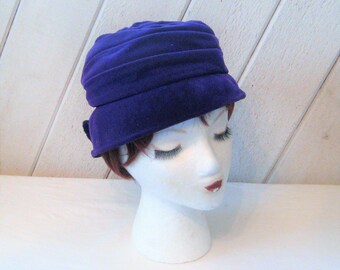 Purple velvet cloche hat, mid century Evelyvn Varon hat, decorative formal church Sunday hat, ornate colorful rhinestones