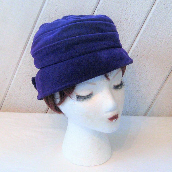 Purple velvet cloche hat, mid century Evelyvn Varon hat, decorative formal church Sunday hat, ornate colorful rhinestones