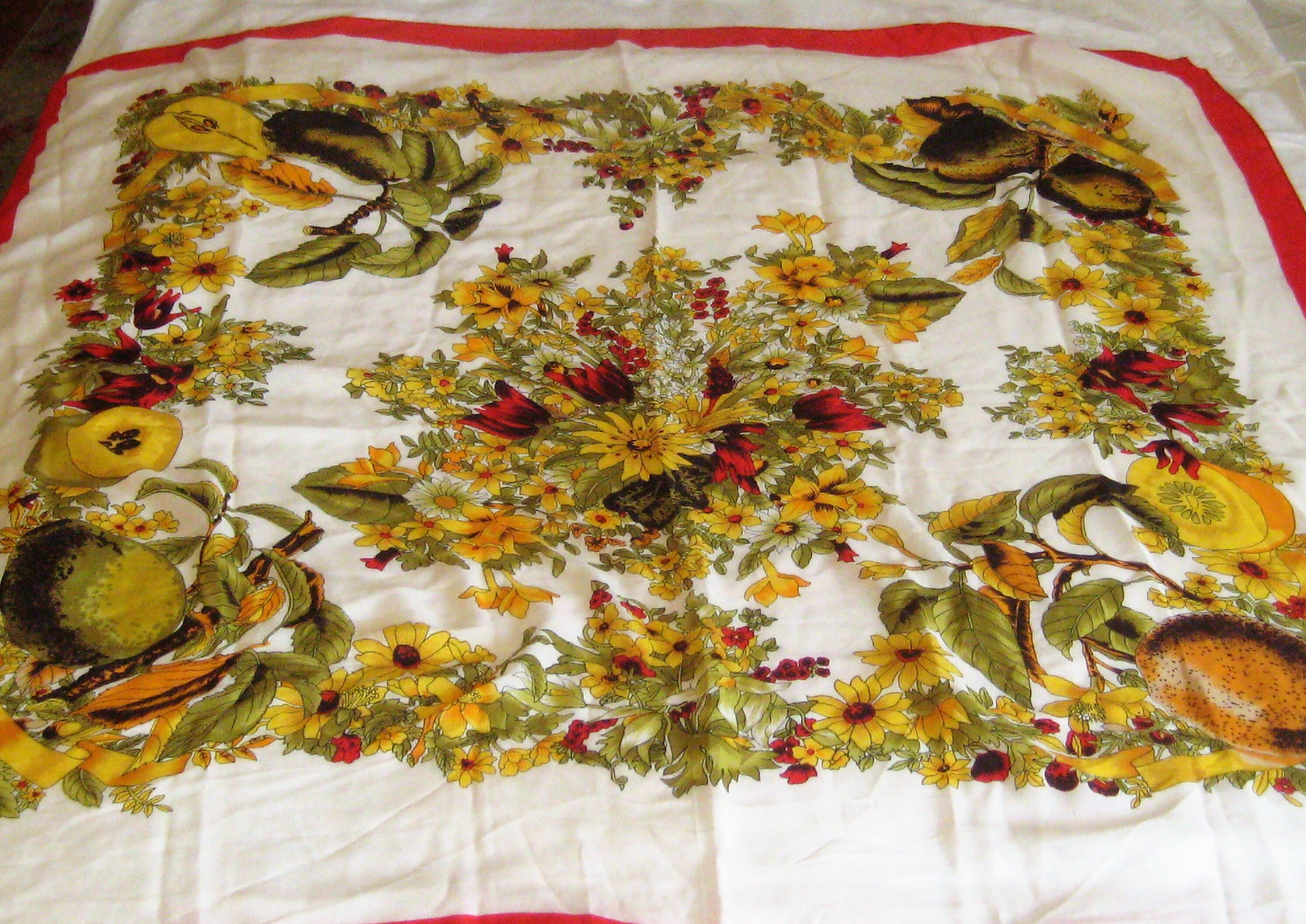 Chun Hua Large Square Silk Neck Scarf, Wrap Floral Neck