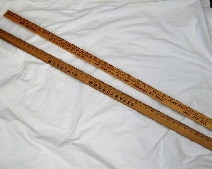 Vintage Four Foot Wood Yard Sticks, Mid Century, 50s 60s, Wooden 4 Feet