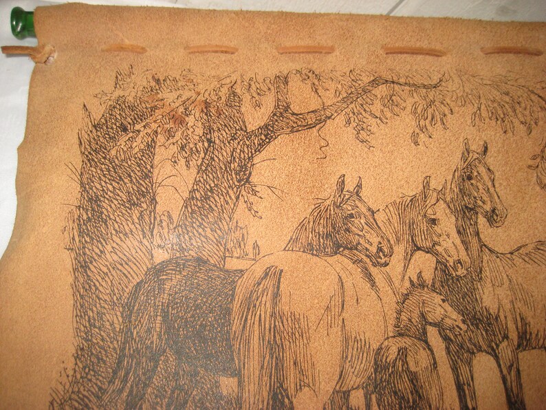 Sam Savitt Ink Drawing of Wild Horses and Colts on Suede Etsy
