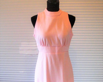 Vintage long formal pink gown, maxi dress with bolero see through jacket, key hole back, 60s 70s, party evening gown, size medium M