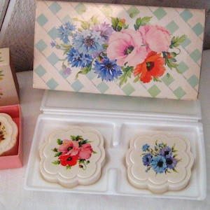 Vintage Avon soaps, Hostess sets, Butterflies Blossoms, Country Garden, Touch of Roses, mid century 50s 60s, fragrant bathroom decor Country Garden