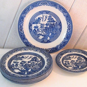 Vintage Blue White Churchill China plates 12&quot; platter, made in Staffordshire England, navy cobalt blue white Asian English tableware Royal