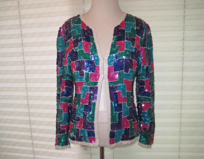 80s Sequined Jacket Blazer Stenay Purple Pink Turquoise Etsy