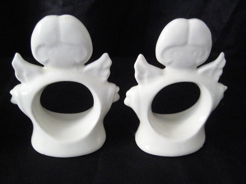 1980s hand made ceramic project set of four Vintage white angel napkin rings