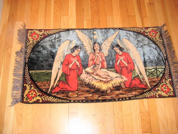 Christmas Tapestry, Religious Tapestry, Baby Jesus, Angel Wall