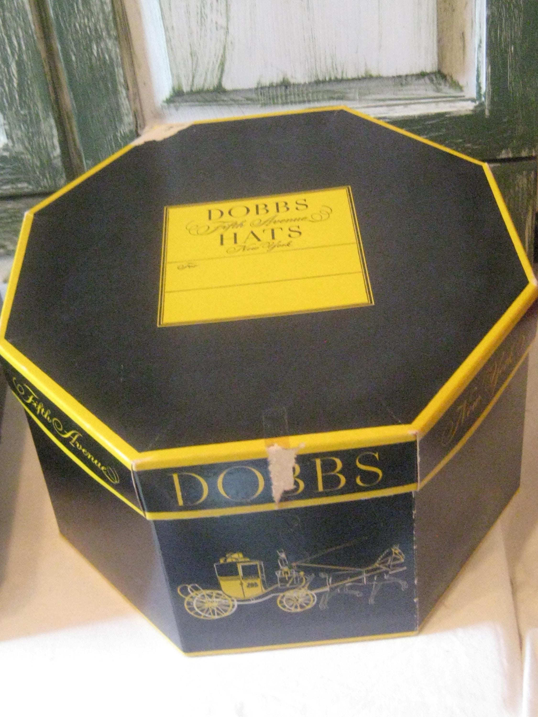 Vintage Rectangle Dobbs Hat Box, Black Yellow Mens Hat Box 