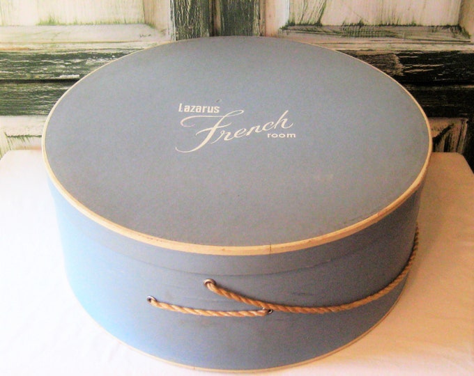 Large Hat Box, Round Light Blue Hat Box, the French Room Lazarus, 17 Inch Diameter Baby Blue