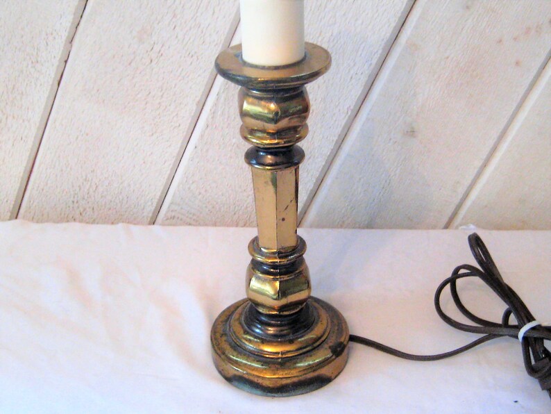 Brass Candlestick Lamp Vintage Rustic Metal Table Top Image 0