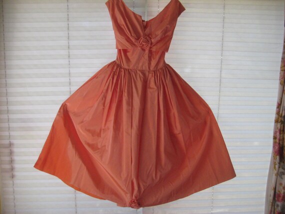Apricot fit to flare dress, orange evening party … - image 5